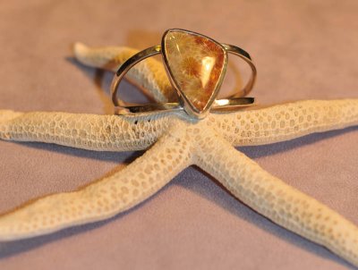 Silver Bracelet with Petrified Coral