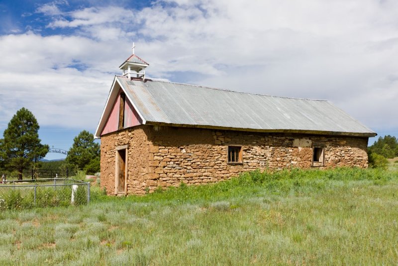 Abandoned church at San Isidro cemetery, south of Mora, NM
