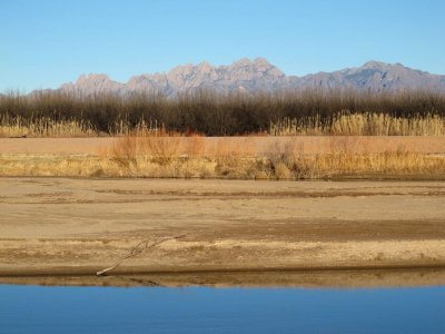 View from park across Rio Grande to Organ Mountains