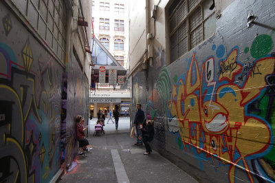 Colourful Union Lane in Melbourne draws young and old.