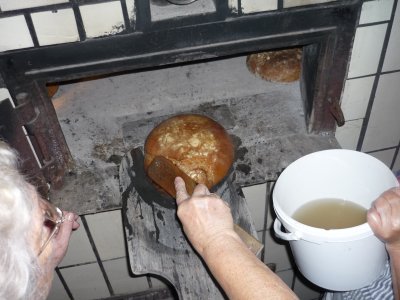 Giving the bread a salt water bath