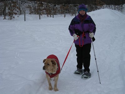 My Wife and Dog on a Snowshoe Trip<BR>January 30, 2011