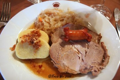 Roast pork with dumplings and cabbage, Prague