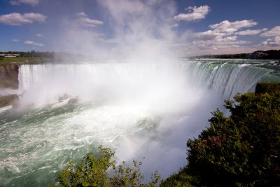 The falls began 12000 yrs ago as an outlet for the great lakes after the last ice age.  Eventually it will disappear in 20-25000 yrs as the force of the water erodes the rocks.