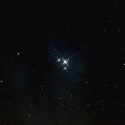 The beautiful triple star, Rho Ophiuchus.