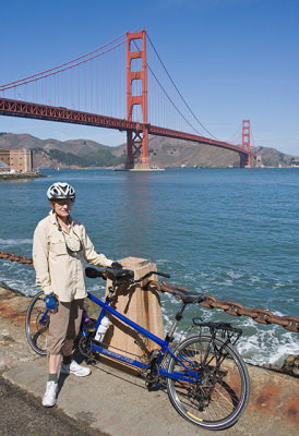 Preparing to ride across the Golden Gate Bridge