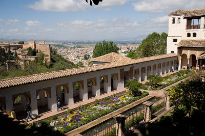 View of Alhambra and city from Patio de la Acequia