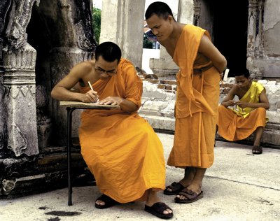 Friendly Monks At a Small Temple