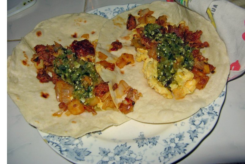 Breakfast Burritos; Chorizo, Potatoes and Eggs