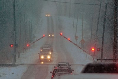 RR crossing gates in snow storm