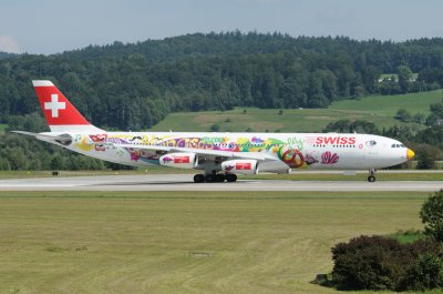 Swiss Airbus A340-300 HB-JMJ San Francisco direct Zurich