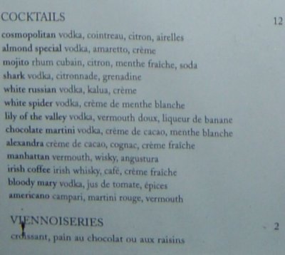 Caf Marly Menu - Cocktails & Viennoiseries