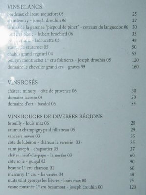 Caf Marly Menu - Wine