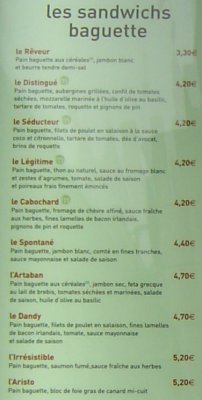 Classcroute Menu - Les Sandwichs Baguette