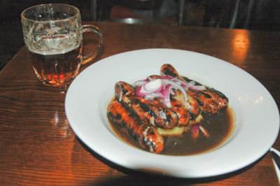 Bangers and mash with a Ruffled Hen