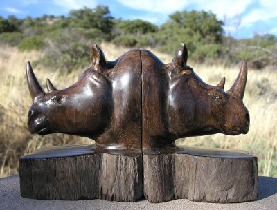 Rhinoceros bookends - view 1