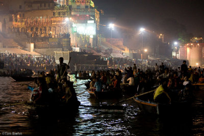 Cruising the Ganga at night  during The Festival Dev Deepavali