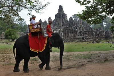 Elephant ride around Bayon, Central Angkor Thom