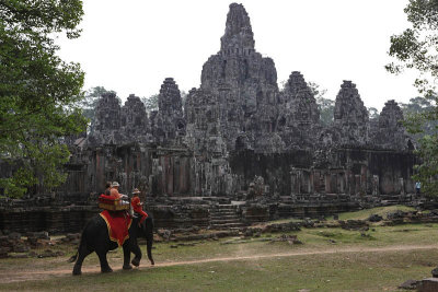 Elephant ride around Bayon, Central Angkor Thom