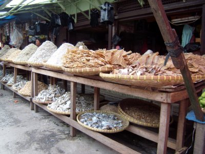 Berastagi - Lots of dried fish at the central market