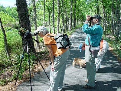 SARA IN THE SWAMPS OF SOUTH CAROLINA WITH HER NEW SPOTTING SCOPE