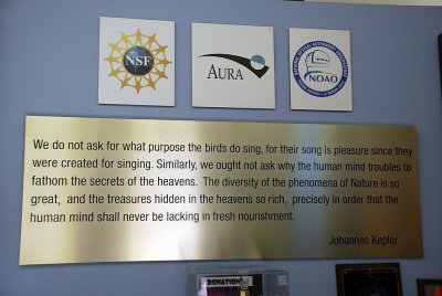 EACH VISITOR TO KITT PEAK IS GREETED BY THESE INSPIRATIONAL WORDS BY A FAMOUS ASTRONOMER