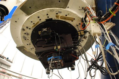 THIS IS THE WORKING END OF THE SARA TELESCOPE WITH ALL ITS SENSORS, CAMERAS AND COMPUTER CONTROLLERS