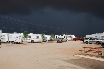 WE BASED OUR VISIT AT A PARK JUST SOUTH OF THE MOHAB CITY LIMITS AND WERE GREETED BY AN INCREDIBLE STORM
