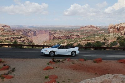 OUR LITTLE CONVERTIBLE WAS DWARFED BY THE CANYONS OF CANYONLANDS