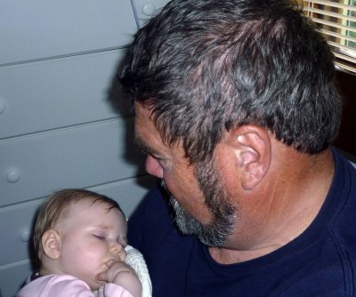 AFTER THE BATH PRESLEY FELL ASLEEP IN GRANDPA'S ARMS