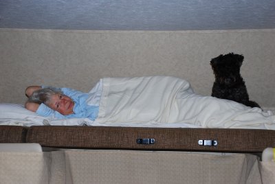 SARA AND CHARLIE MOVED TO THE BUNK OVER THE CAB TO GET AWAY FROM DON'S SNORING...WE WONDERED HOW LONG WE WERE GOING TO LAST....