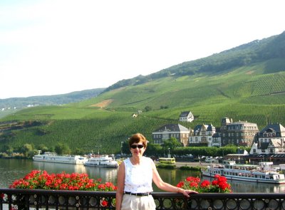 Susan on Bridge Overlooking Rembrandt in Bernkastel, Germany