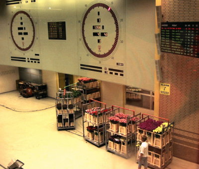 Buyer's Clock and Carts of Flowers at Aalsmeer, NL