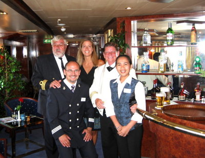 Captain Wiegman, Kristof, Trisha, Captain de Vries, Lorna at Farewell Dinner
