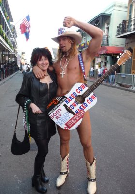 Susan Meets Naked Cowboy on Bourbon St.