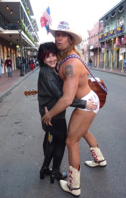 Susan with Naked Cowboy on Bourbon St.