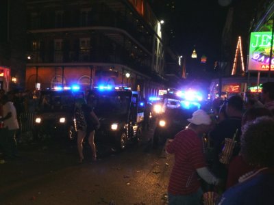 First Wave of Police Clearing Bourbon St. at Midnight