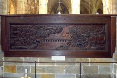 Wood Relief inside St. Vitus's Depicts Prague in 1630