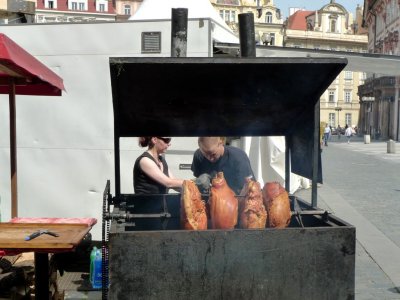 Preparing Prague Ham in the Old Town Square