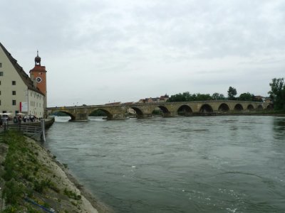 Medieval Stone Bridge (1135-46) in Regensburg, Germany