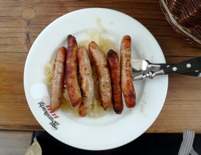 M-m-m Good Regensburger Sausages and Sauerkraut