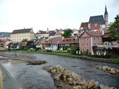 Crossing the Vltava River to Cesky Krumlov Castle