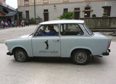 Trabant (East German Car) in First Courtyard of Cesky Krumlov Castle