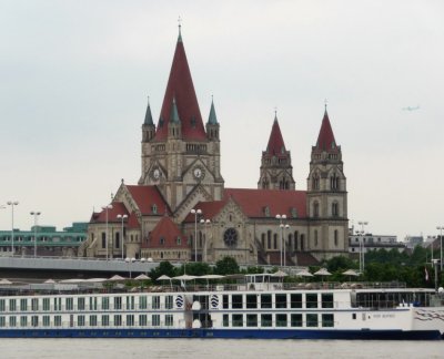 Docking near St. Francis of Assisi Church in Vienna, Austria