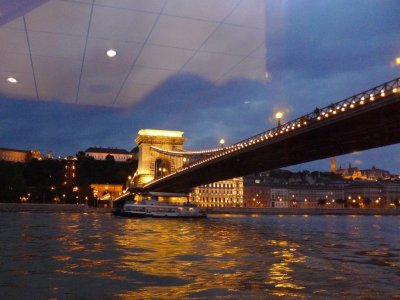 Sailing Under the Chain Bridge as We Leave Budapest