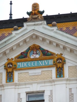 Details of County Hall (1897) in Pecs, Hungary