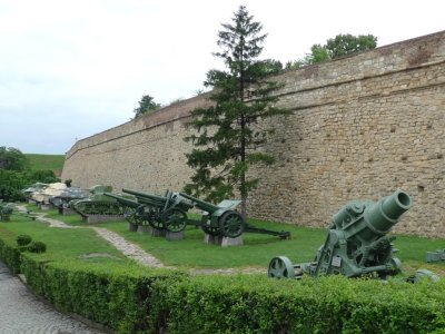 WWII Military Equipment Along a Wall in Kalemegdan Fortress