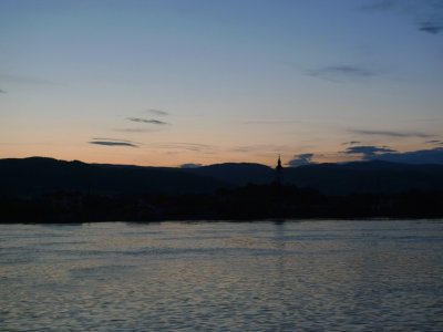 Watching Sunrise over Carpathian Mountains on Romanian Side of the Danube