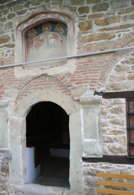 Entrance into Eastern Orthodox The Nativity Church (dates to 1597) in Arbanassi