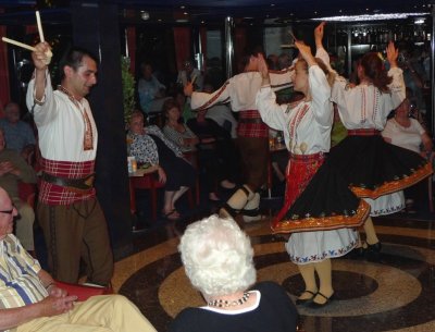 Bulgarian Folk Dancers Entertain on Board in Rousse, Bulgaria